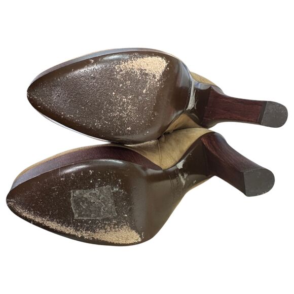 Ralph Lauren Purple Label Suede Wood Platform Heel Booties Size EU 37.5B US 7 - Picture 10 of 13